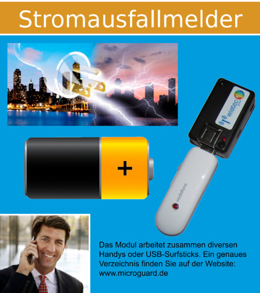 Alarm Anruf SMS Stromausfall Melder (GSM/UMTS) Interner Akku